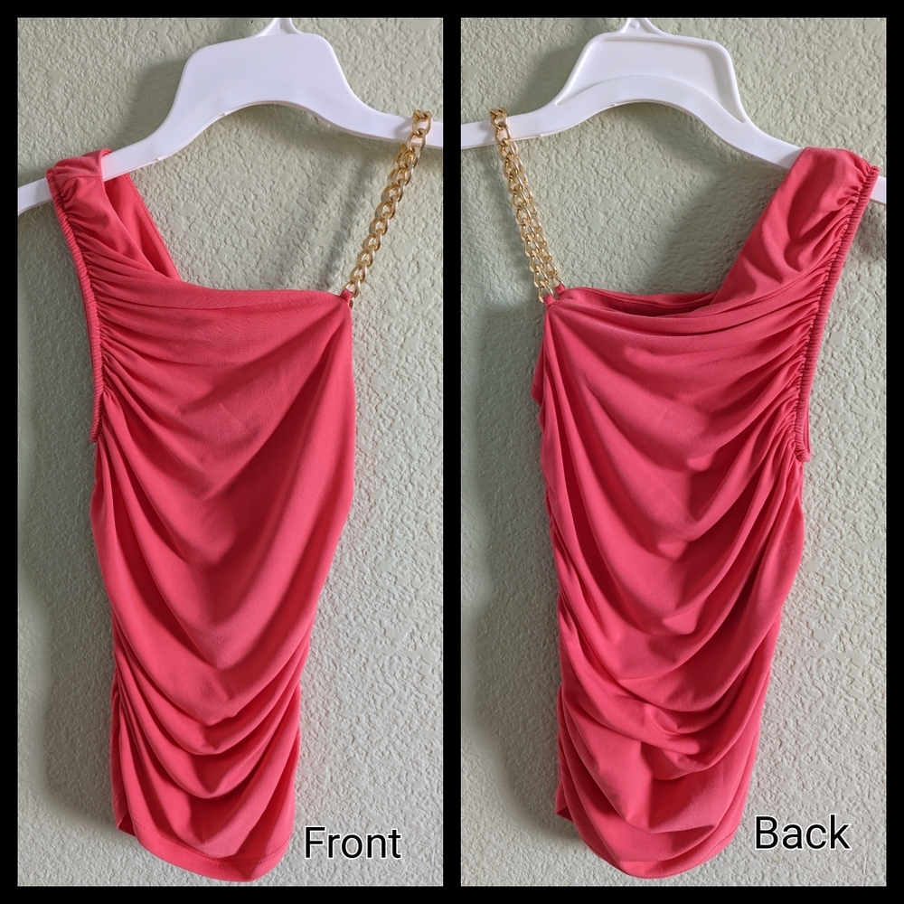 🆕 MICHAEL KORS Ruched Chain-Shoulder Top - Picture 2 of 3